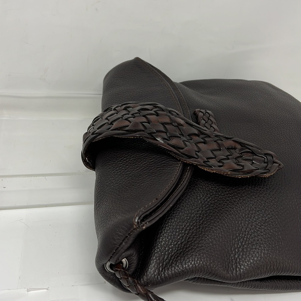 Desmo Brown Pebbled Leather Foldover Shoulder Crossbody Bag - Picture 3 of 11